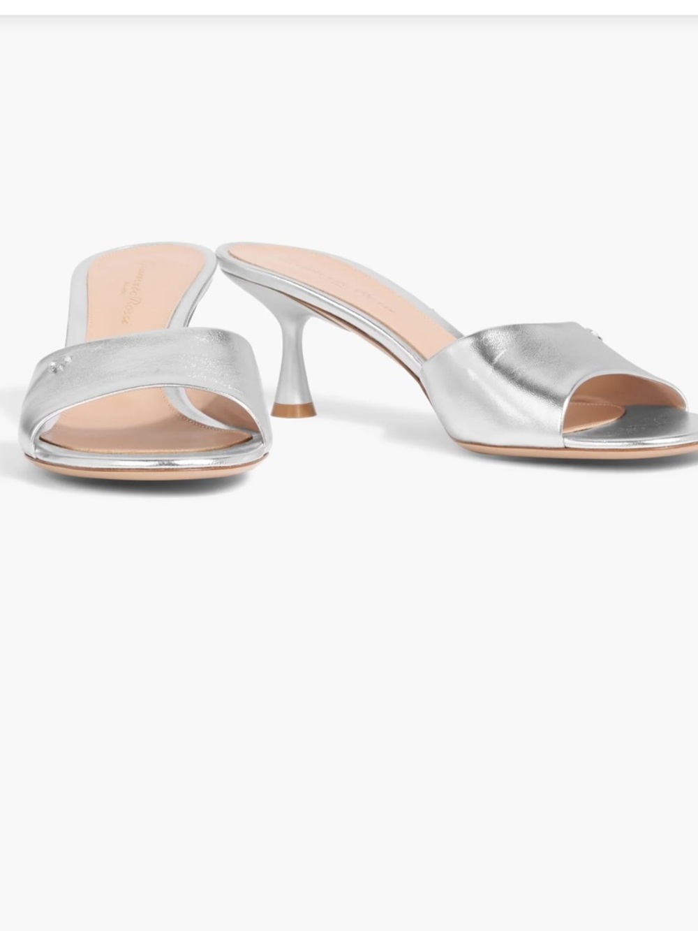 gianvito rossi Ascent 55 Leather Mules Napa Silk Silver Kitten Heels Grey $795